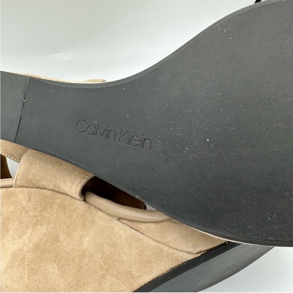 NWOT Calvin Klein Racquel Kid Suede 4 Inch Heel Open Toed Wedge- (no box) - Picture 2 of 3